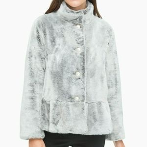 NWT Kate Spade Faux Fur Coat Light Gray MSRP $649!